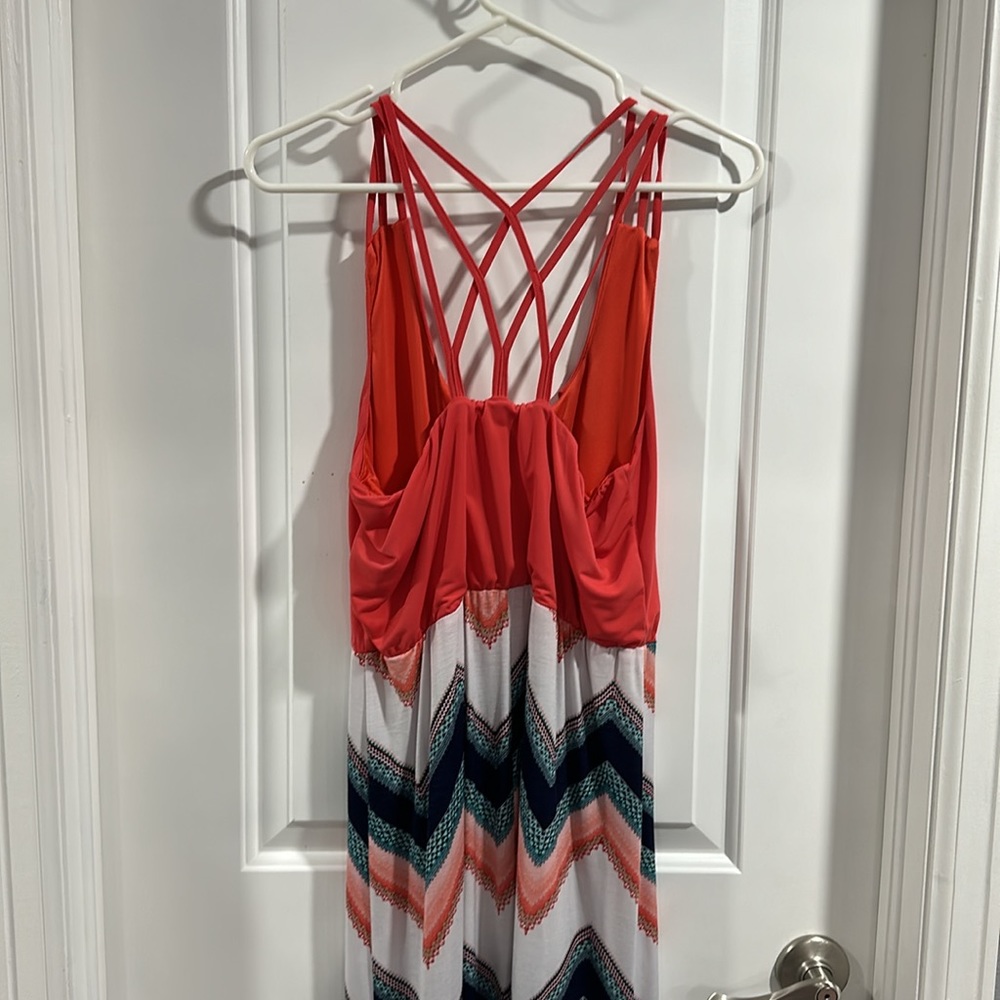 Three Pink Hearts by Trixxi Coral with Chevron Pattern Maxi Dress - Picture 5 of 6